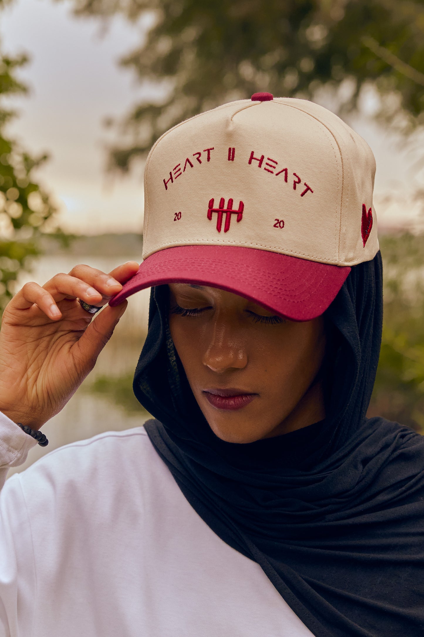 "HEART ll HEART” Classic Snapback - Crimson & Cream